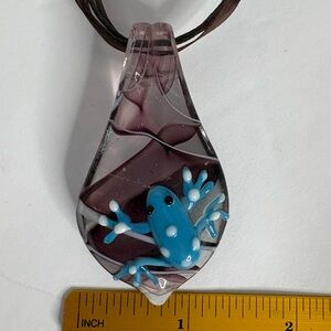 Glass Pendant with Blue Frog Design NWOT